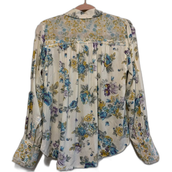 Free People Hold On To Me Cream Blue Floral Long Sleeve Button Down Blouse xs - Picture 8 of 11